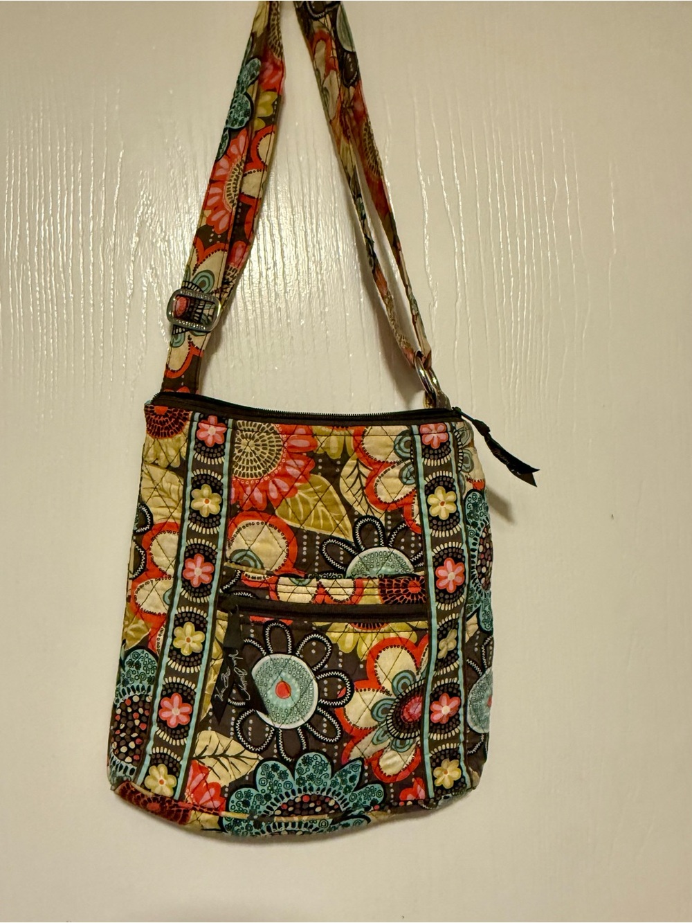 Vera Bradley Floral Quilted Crossbody - Teal, Coral, Yellow, Brown, Cream
